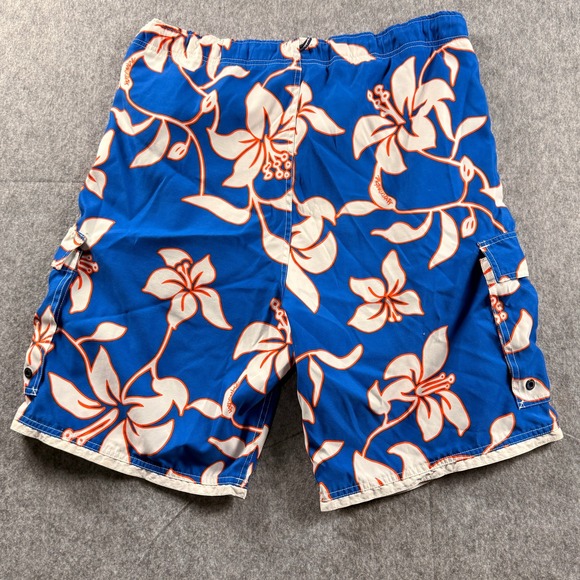 Abercrombie & Fitch Mens Blue Floral Cargo Board Shorts Size L Swim Vintage - Picture 6 of 14